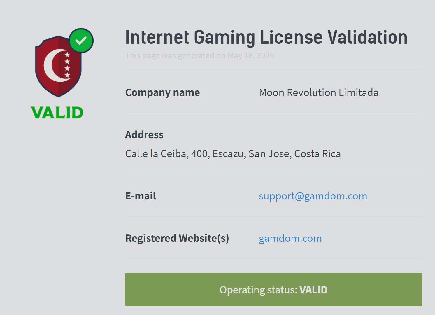 Gamdom security licensing Anjouan ALSI 152406043 FI validator 2026